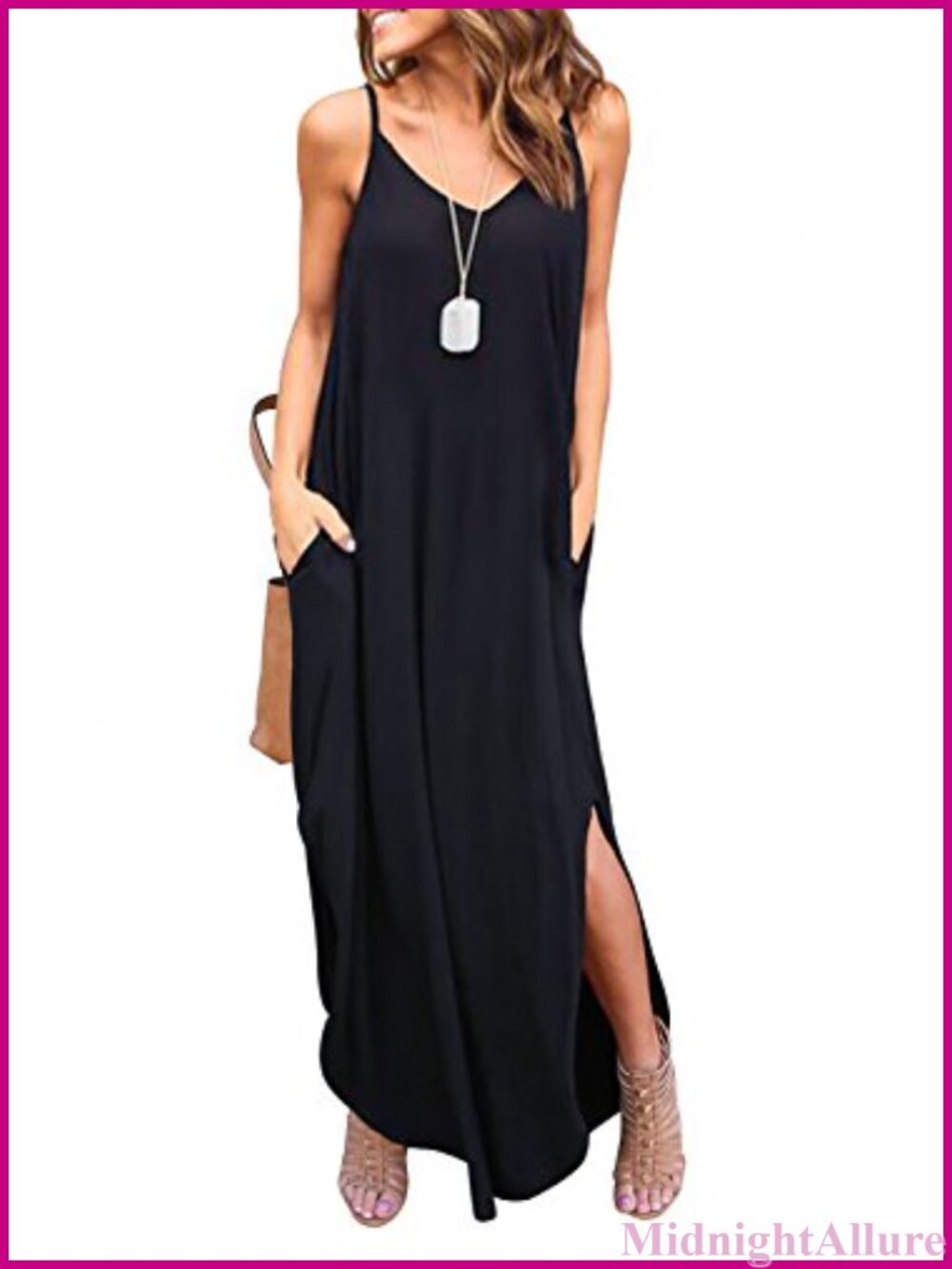 Sleeveless V-Neck Strappy Loose Maxi Dress with Pockets